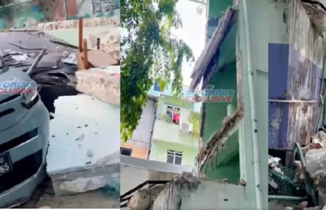 އިމާރާތެއްގެ ފާރު ވެއްޓި، ވެހިކަލްތަކަކަށް ގެއްލުންވެއްޖެ