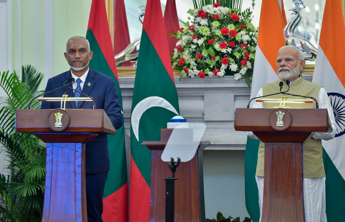 ރައީސް މުޢިއްޒު، ބޮޑުވަޒީރު ނަރެންދުރަ މޯދީ އާއި އެކު/ ފޮޓޯ:ރައީސް އޮފީސް