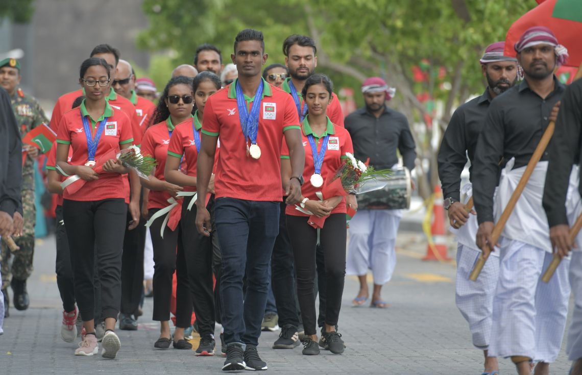 ސައުތު އޭޝިއަން ގޭމްސް 2019 ގައި ބައިވެރިވި ދިވެހި އެތްލީޓުން---ފޮޓޯ:ރައީސް އޮފީސް