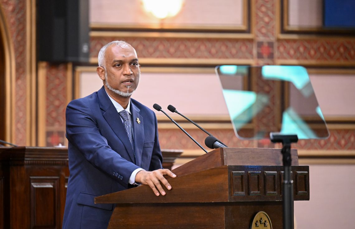 ރައީސް މުއިއްޒު ރިޔާސީ ބަޔާން އިއްވަނީ--- ފޮޓޯ: ރައީސް އޮފީސް