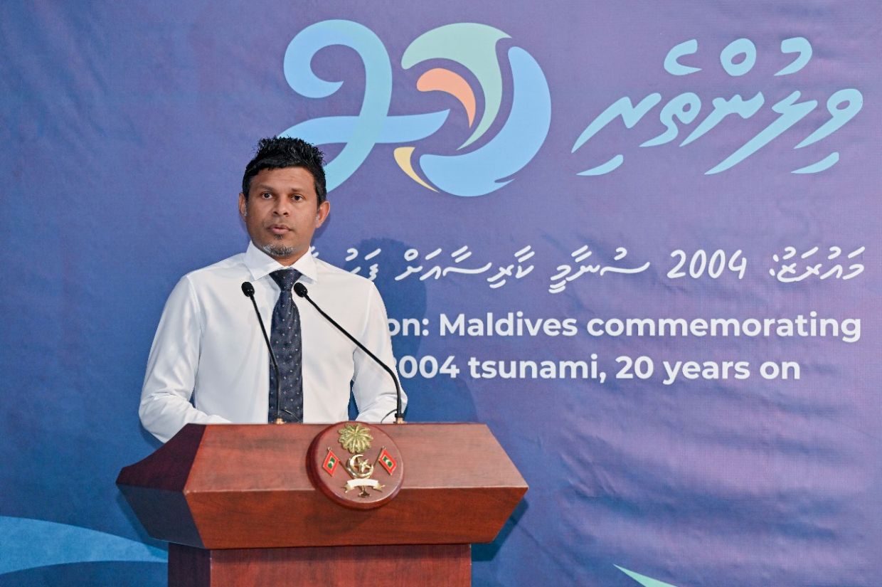 ނައިބު ރައީސް "ވިލުންތެރި 20" މަޢުރަޒު ހުޅުވުމުގެ ރަސްމިއްޔާތުގައި ވާހަކަފުޅުދައްކަވަނީ. / ފޮޓޯ: ރައީސް އޮފީސް