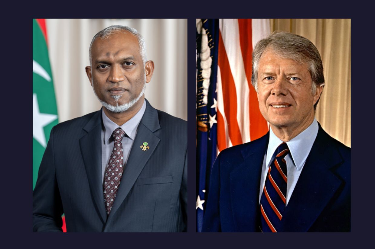 އެމެރިކާގެ ކުރީގެ ރައީސް ޖޭމްސް އާލް ކާޓަރ ޖޫނިއަރ އަދި ރައީސުލްޖުމްހޫރިއްޔާ ޑރ. މުޙައްމަދު މުޢިއްޒު.