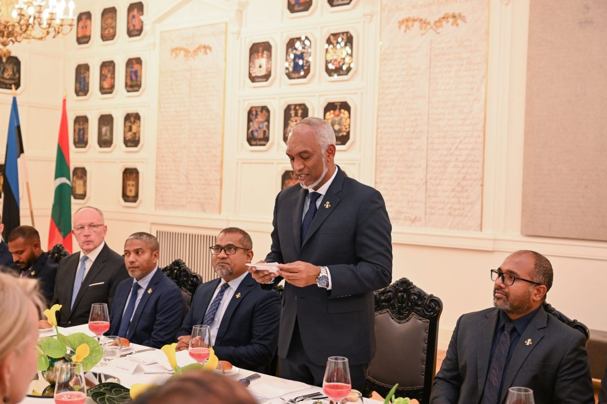 ރައީސްގެ ޝަރަފުގައި އެސްޓޯނިއާގެ ރައީސް ދެއްވާ ރަސްމީ ފަރިއްކޮޅުގެ ތެރެއިން/ ފޮޓޯ: ރައީސް އޮފީސް